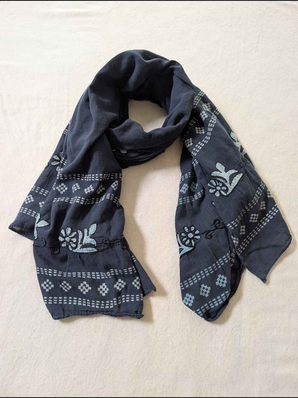 Sisley Embroidered Floral Lightweight Cotton Scarf